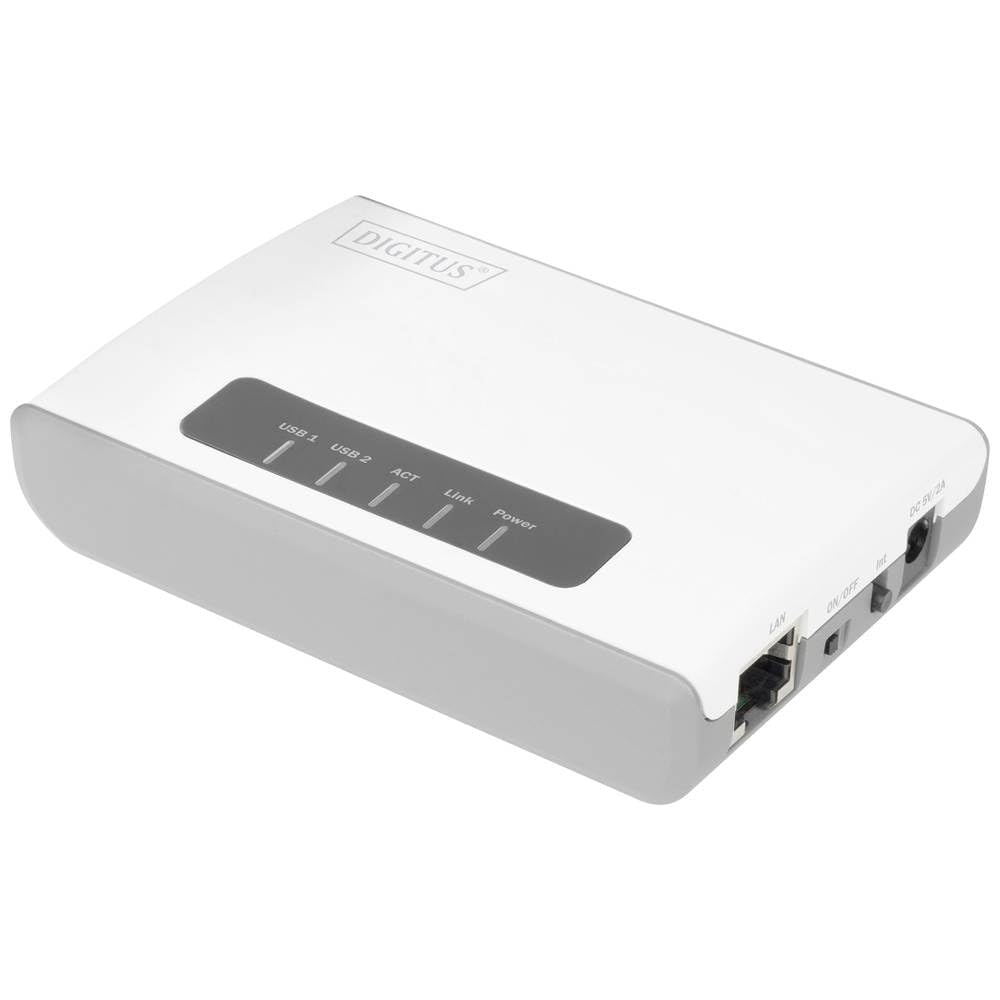 DIGITUS Wireless 300N Server di Rete Multifunzione a 2 Porte, USB2.0, Hub USB di Rete, Server di Stampa