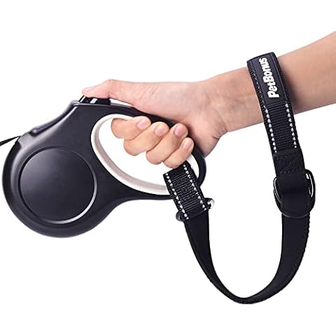PetBonus Short Dog Leash, Safety Wrist Strap for Retractable Dog Leash, Reflective Design and Adjustable Soft Padded Handle, Extra Layer Security for Pet Stroller (Black) Cover
