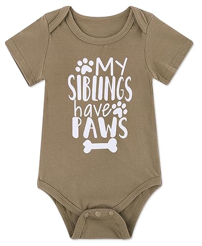 Image of Funnycokid My Siblings Have Paws Gender Neutral Khaki Baby Onsies 0-3 Months Unisex Newborn Clothes Baby Outfits Announcement Bodysuit Cute Clothes
