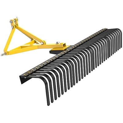 YINTATECH 60 inch Landscape Rake Tractor Attachments, 3 Point Quick Hitch Rock Rake for Category 1 Garden Driveway to Collecting Gravels Leaves Branches, Black & Yellow