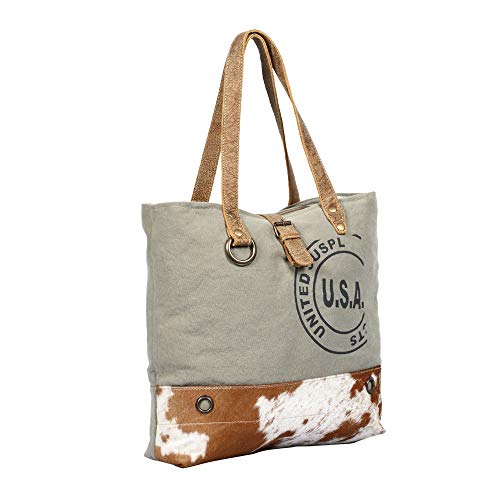 USA Stamp Upcycled Canvas and Hair-On Leather Tote Bag2