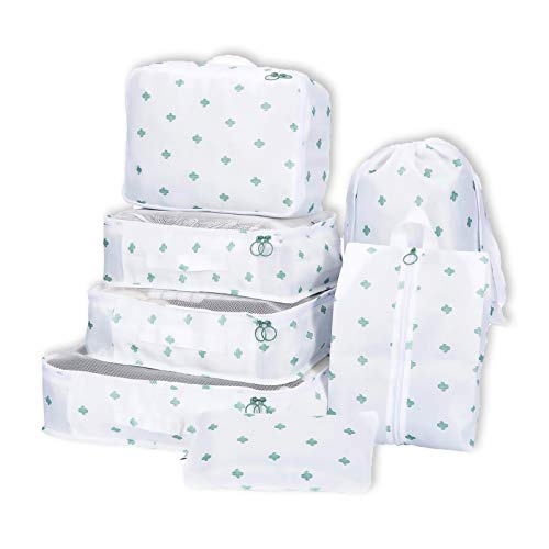 Organizador de equipaje 7 en 1 juego de viaje con bolsa de zapatos, bolsa organizadora de maleta impermeable para zapatos (blanco) Cover