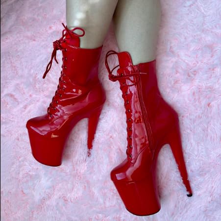 WUXIN H&P 8 Inch Pole Dance Boot Shoes, Exotic Stiletto Platform Heels: 13 Red