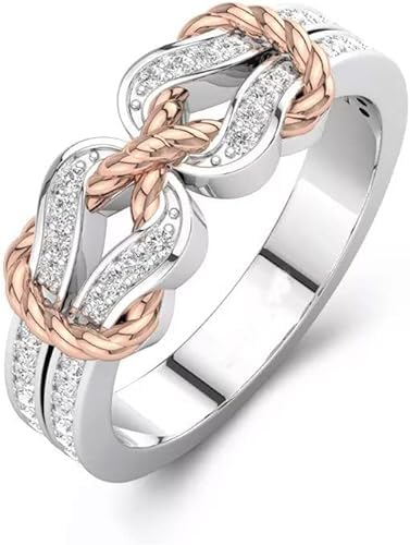 1.2 Ct Round Cut White Diamond Infinity Love Knot Design Wedding Band Ring in 925 Sterling Silver Two Tone Gold Finish Mother's day Jewelry