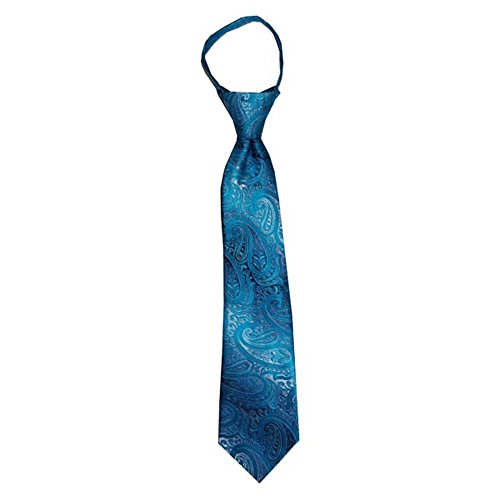 Children's Tie for ages 4-9 years old Malibu Turquoise and Silver Paisley Boys Zipper Tie