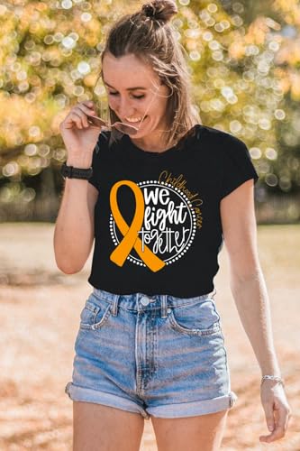 Childhood Cancer Awareness Shirt Women We Fight Together Shirt Gold Ribbon Cancer Tees Pediatric Cancer Survivor Tee Tops3