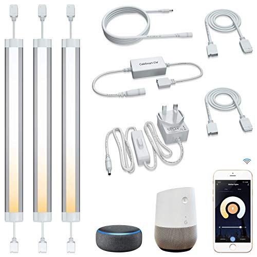 Luces LED inteligentes para debajo del gabinete funcionan con Alexa Siri Echo Google, iluminación debajo del gabinete caliente a frío, aplicación o control de voz, estante, armario de mostrador Cover