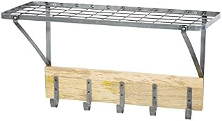 KitchenCraft Industrial Kitchen Wall-Mounted Shelf with Hooks, 32.5 x 60 x 25.5 cm (1'1" x 2' x 10")