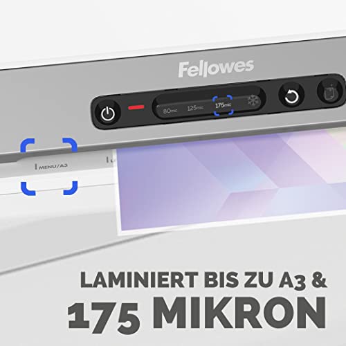 Fellowes Laminiergerät Amaris A3 - für Büro/Schule/Zuhause - nur 1 Minute Aufwärmzeit - für Heißlaminierfolien von 80-175mic - mit Rücklauf-Funktion - inkl. Starterset für 10 Laminationen