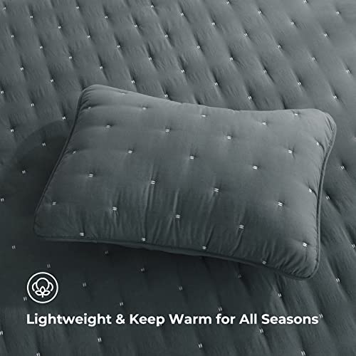 Veeyoo Quilt King Size Charcoal - 100% Handmade Warm Bedspread Quilt Set (108X98 Inches), Soft Microfiber Reversible Coverlet For All Seasons #TOP3