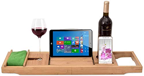 Bathtub Rack Bath Tub Tray With Extending Sides With Cellphone Tablet Tray And Integrated Wineglass Holder And Other Accessories Placement Bathroom Trays (Color : Brown, Size : 74.5cm x 23cm) Bathroom