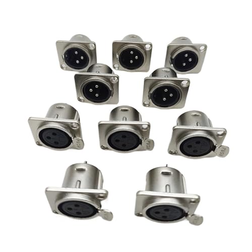 Conector XLR de 3 pines para panel, chasis de metal con clavijas macho y hembra para micrófono