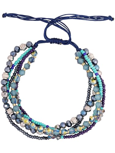 MINACHI Bohemian Rice Bead Stacked Bracelet, Vintage Multi-Layer, Turquoise Grey Tone, Jewelry Gift