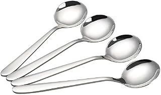 Yarebest Stainless Steel Round Spoon, Table Spoon Set, 6 Piece Round Soup Spoons