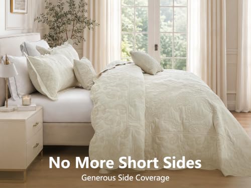 Image of HZ & HY Oversized King Bedspreads, Stitched Paisley, Ivory Yellow