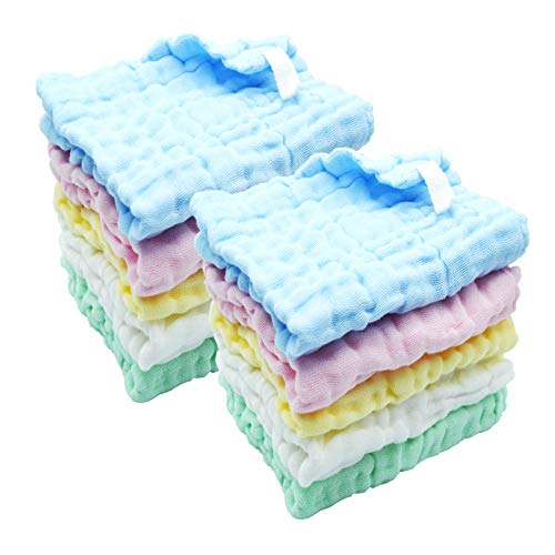Image of MDXJBD Baby Muslin Washcloths, 6 Layers Organic Cotton, Extra Soft Breathable Baby Washcloths, Reusable Soft Natural Muslin Washcloths, Baby Face Towels 10Pack 12x12 Inch (Multicolored)