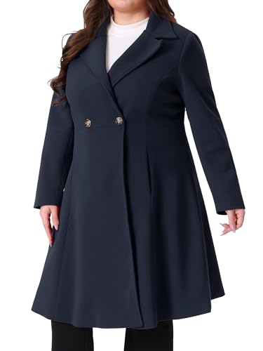 Agnes Orinda Plus Size Coats for Women Notch Lapel A Line Double Breasted Elegant Trench Winter Dress Pea Coats2
