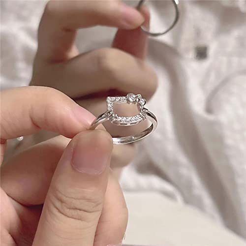 Xerial Kawaii Silver Plated Kitty Ring,Adjustable Open-ended Kitten Ring, Cute Cat rings,Jewelry Gift for Girlfriend Girls Women4