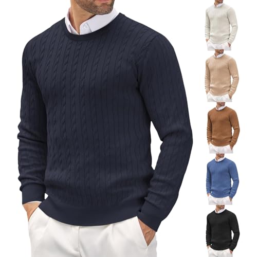 Fxbar Men's Dress Sweater Men's Crewneck Knit Sweater Slim Fit Lightweight Dress Sweater Casual Twist Patterned Cable Knitted Pullover