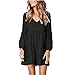 Women's Ruffled Hem Dress Long Sleeve Solid Loose Floey Casual Dress Cute V Neck Tiered Dress Fall Fashion Dress Black