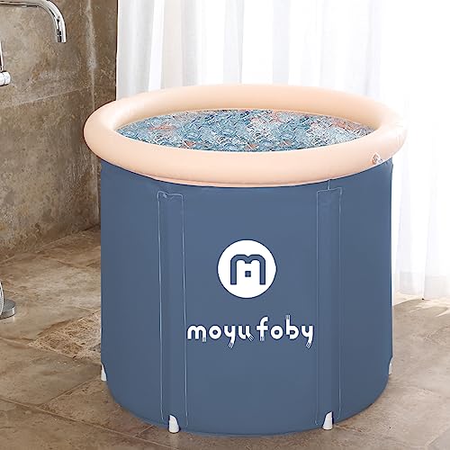 Ice Bath Tub For Adults,Inflatable Portable Bathtub For Outdoor Freestanding Soaking Tub Cold Therapy Tub Foldable Tub for Hot Bath Ice Bath Spa Tub for Small Space,Blue(29.5x29.5 in)