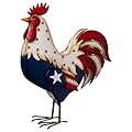 Metal Patriotic Rooster Statues, Garden Rooster Statues & Sculpture, 12 Inch Chicken Yard Art Decor, Figurines Artwork for Outdoor, Patio,Backyard and Home Kitchen Decoration (White)