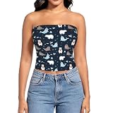 Supdreamc Women Arctic Animals Print Tube Crop Top Strapless