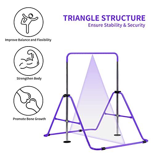 Zenova Gymnastics Bar, Junior Kip Bar Folding Horizontal Bar Training Bar 5 Levels Height Adjustable, Gymnastics Equipment For Home (Purple) #TOP2
