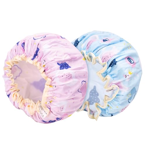 G2PLUS Gorro de Ducha para Niños 2PCS Gorro de Ducha Impermeable Kids Shower Cap Gorro de ducha de Dibujos Animados Reutilizable