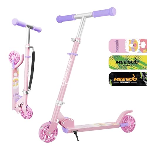 MEE GOO Roller Kinder Aluminium Tretroller klappbar mit 3 Verstellbaren Höhen kinderroller für mit LED Räder Geschenke für 3+ Jungen und Mädchen (rosa) MEE GOO Roller Kinder Aluminium Tretroller klappbar mit 3 Verstellbaren Höhen kinderroller für mit LED Räder Geschenke für 3+ Jungen und Mädchen (rosa)