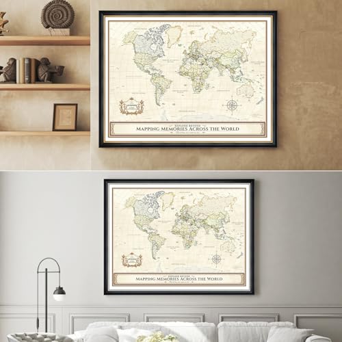 Image of DECORARTS - Oversized Personalized World Travel Map with Pins, Custom Name, Pin Board Canvas Wall Art, Colorful World Decor, Optional Wood Frame, Giclee Print, Handcrafted in USA, 40x30''
