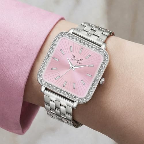 Image of LOUIS DEVIN Stainless Steel Chain Analog Wrist Watch for Women (Silver /Pink /Blue /Green Dial) | LD-WTS503-CH