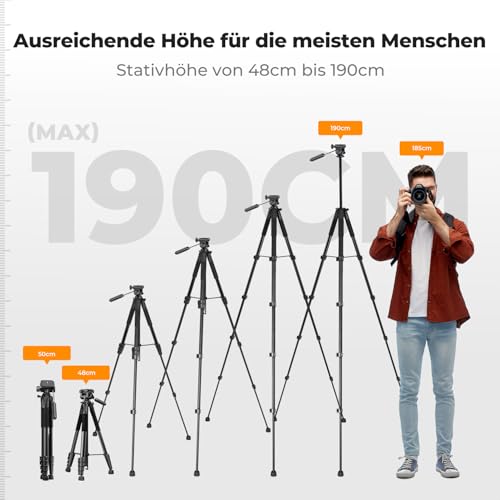 K&F CONCEPT Aluminium Kamera Stativ, 190cm leicht Stativ mit Tasche – Ansicht 3
