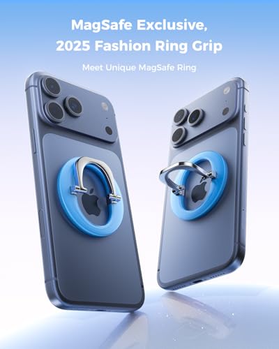 Image of SUPERONE for Magnetic Phone Ring Holder, Adjustable Magnetic Phone Grip Removable Phone Ring Kickstand Compatible with Accessories Only for iPhone 17 16 15 14 13 12 Series - Bright Blue