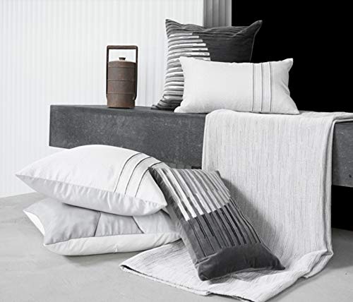 Fundas de Cojín Decorativa Línea de Bordado Empalme Dormitorio Sofá Decoración Funda de Almohada Cuadrada Gris Oscuro 30x50cm (no Incluye Relleno)