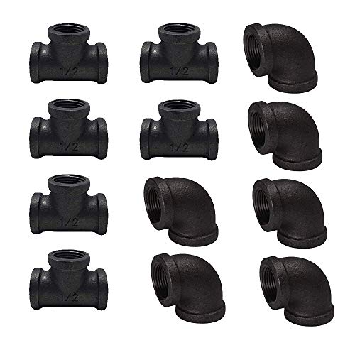 Juego de 12 piezas de accesorios para tuberías de hierro maleables para soporte de estantería vintage Steampunk, para decoración de tuberías
