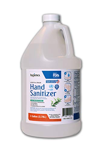 Hygienex Hospital Grade Hand Sanitizer Liquid 1 Gallon (128 Oz.) Scented with Eucalyptus Oil, 80% Alcohol Made in USA WHO Approved Formula