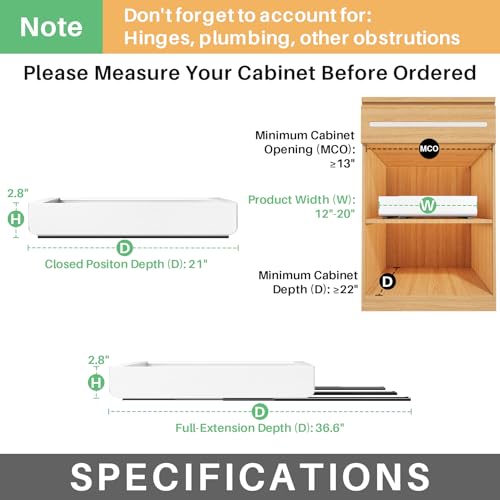Kitstorack Pull out Cabinet Organizer, Expandable(12"-20") Heavy Duty Slide out Drawers Fixed with Adhesive Nano Film for Pots, Roll out Shelf Storage for Kitchen Base Cabinet Organization(White)