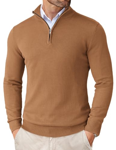 Image of COOFANDY Men's Quarter Zip Up Sweaters Slim Fit Lightweight Mock Pullover