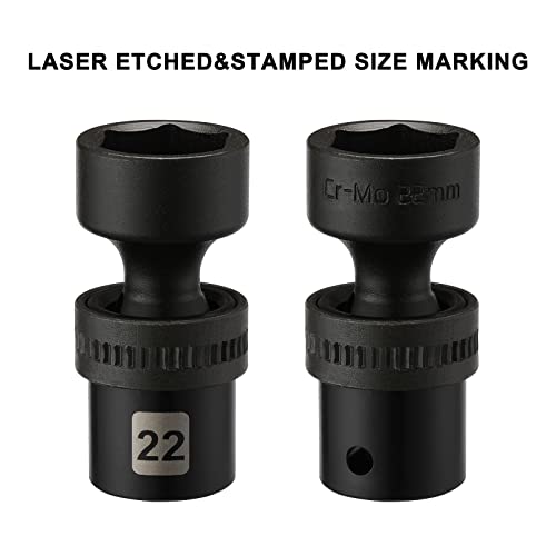 Mayouko 15 Pcs 1/2" Drive Standard Universal Impact Socket Set, Metric, 10-24Mm, Impact Swivel Socket #TOP4