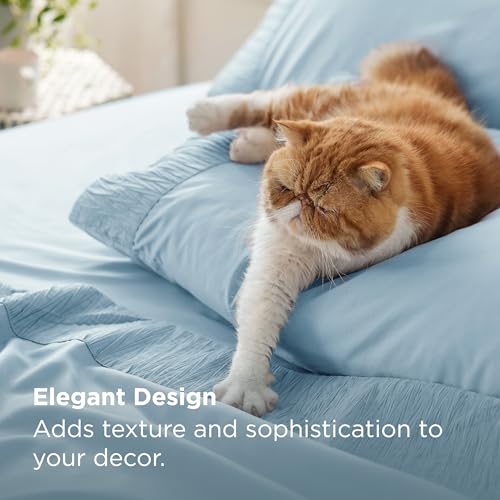 Image of Bedsure Full Size Bed Sheets - 4 Pieces Soft Full Sheet Set - Breathable & Cooling - Hotel Luxury - Easy Care Polyester Microfiber Bedding for Women, Men, Light Blue