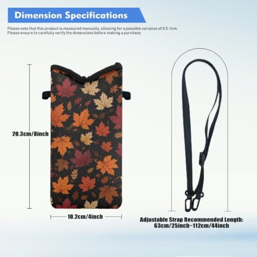 Image of Neoprene Phone Pouch Shockproof Crossbody Phone Purse Mini Bag with Detachable Adjustable Strap Travel Essentials Hands Free, Autumn Fall Maple Leaf Black