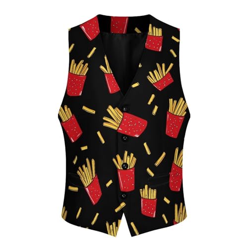 French Fries Men's Suit Vests Business Formal Dress Vest V-Neck Waistcoat for Wedding Casual4