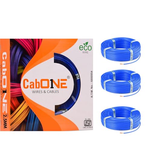 Image of CabONE Pack of 3 Electrical Wire 2.5mm | 90 Meter Single Core CCA Copper Cable | Heat Resistant No-Drip PVC Insulation | High Current Carrying Capacity House Wire