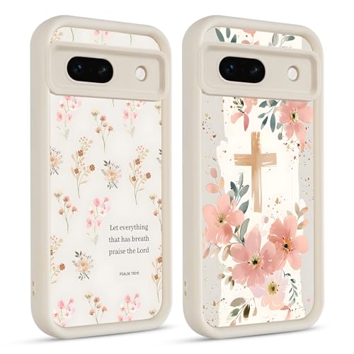 Coque Google Pixel 7a à motif floral chrétien - Lot de 2 protections souples antichoc