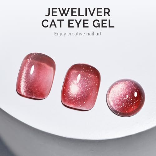 Image of MelodySusie Jeweliver Cat Eye Gel Nail Polish, 0.5 Fl Oz Red Glitter Holographic Magnetic Nail Polish with Magnet, UV Nail Polish for Nail Art Manicure Salon DIY at Home C66