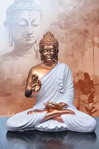 Image of Beautiful Sitting Buddha Idol Statue for Home & Garden Living Room | Healing Spirit Blessing Buddha Statue - 15 Inch Size (Gold)
