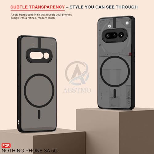 Image of AESTMO Nothing Phone 3A 5G Back Cover | 360 Protection | Matte Frosted Hard Back Translucent | Compatible with MagSafe Accessories for Nothing Phone 3A 5G (Smoke Black Matte PC+Black TPU Bumber)