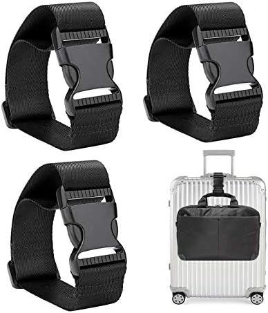 Luggage Straps Suitcase Belts, Uooker 3Pcs Adjustable Black Travel Packing Belt with Quick Release Buckle Utility Straps for Travel Packing Outdoorsports