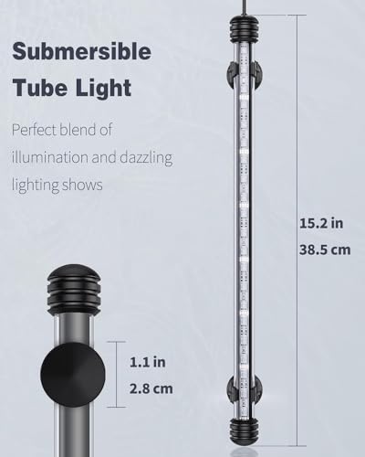 Image of Pawfly 4.2 W Aquarium LED Light 15.2 Inch Underwater Fish Tank Light with Timer Auto On /Off Fish Tank Background Lights with 8 Lighting Modes Submersible Multi-Colored Tube Lights for Decoration